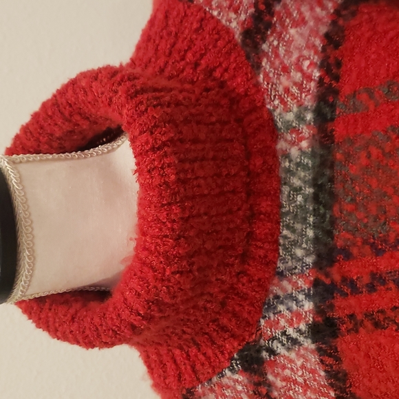 Noelli Cape Poncho Red plaid knit Turtleneck One Size fits all - Picture 4 of 7